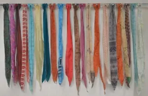 Wholesale Lot Of 10 Vintage Silk recycle Sari Sashes Head Wrap Neck Tie India - Picture 1 of 5