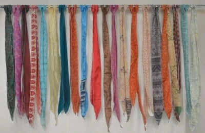 Wholesale Lot Of 10 Vintage Silk recycle Sari Sashes Head Wrap Neck Tie India - Image 1 of 4