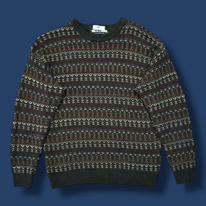 Vtg Crewneck Sweater Fair Isle 3D Knit Pullover Jumper 80s 90s Funky Abstract - Picture 1 of 8