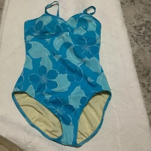 LANDS END One-Piece Swimsuit Tropical Hawaiian Blue Green EXCELLENT Size 12 - Picture 1 of 6