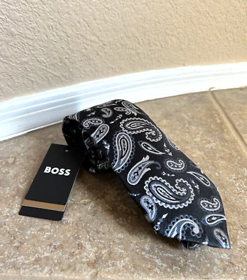 Corbata Hugo Boss 100 % seda para hombre negra multi cachemira hecha en Italia $98 nueva con etiquetas Foto 1 de 4