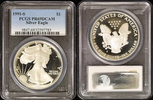 1991-S American Silver Eagle PCGS PR69 DCAM - Nice No Spots - Picture 1 of 3