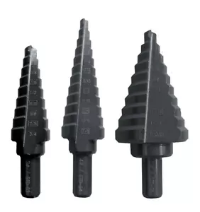 3 pezzi trapano passo HSS #3, #4,#5 nero ossidato 3 gambo piatto acciaio metallo - Foto 1 di 9