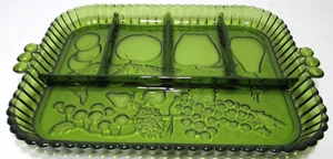 Vintage Indiana Glass Relish Tray Divided 5 Part Olive Green Oblong 12 3/4" L - Picture 1 of 7