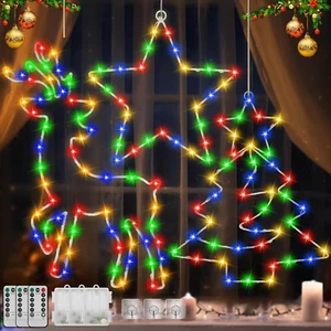 3 Pcs Christmas Window Lights, Battery Powered Star&Reindeer&Tree Lights with Ti - Picture 1 of 8