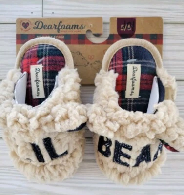 Dearfoams 男女通用记忆泡沫拖鞋,尺寸 5/6 Lil Bear 限量版面霜 — 第 1/4 张图片