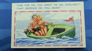 Saucy CAPORT? Postal cómic década de 1950 Boating Innuendo HOW LEJOS DO YOU WANT TO GO - Imagen 1 de 2
