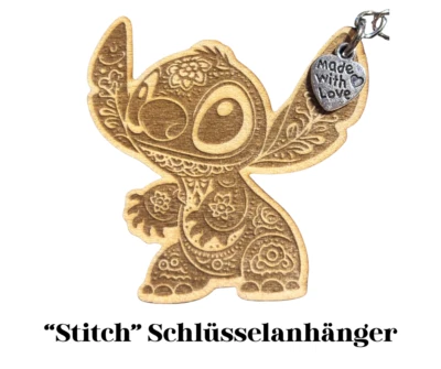 BY SIDA SHOP Handmade Stitch-Schlüsselanhänger mit personalisierbarer Gravur Disney Geschenk
