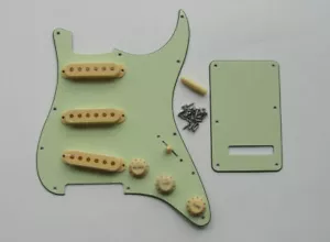 Mint Green SSS Pickguard,Trem Cover w/ Cream Pickup Covers,Knobs,Tips fits Strat - Picture 1 of 2