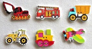 6 Machinery Shaped Wooden Buttons 25mm to 35mm long - Picture 1 of 2