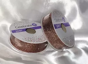 (2) CELEBRATE IT 360 7/8" ROSE GOLD GLITTER Ribbon 5 YD EACH NEW - Picture 1 of 4