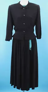 Vintage Damen 40er Jahre schwarz & türkis Trim Shirtwaist Kleid mit Schößchen XS/S 1940er - Bild 1 von 20
