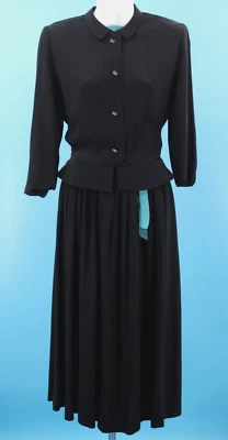Vestido camisero vintage para mujer años 40 negro y verde azulado con peplum XS/S 1940s Foto 1 de 4