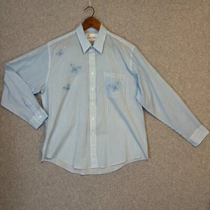 Vintage 90s Classy Touch Women's XL Blue Striped Button Down Shirt Butterfly Top - Picture 1 of 11