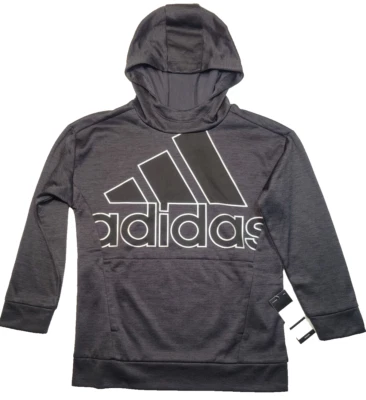 Adidas Girls Fleece Lined Hoodie Logo Sweatshirt Black/Charcoal Medium (10/12)  - Image 1 of 4