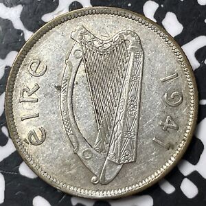 1941 Ireland 1/2 Crown Half Crown Lot#DS338 Silver! Nice!