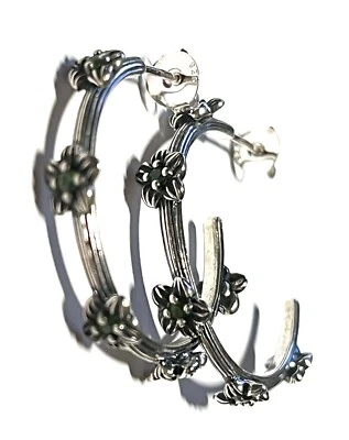 NWT Or Paz Sterling Silver 925 Flowers Chrome Diopside Hoop Earrings Israel PZ - Image 1 of 4