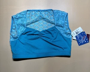 Motionwear Teal Cap Sleeve Crop Top Bra  Dance, Gymnastics- Size Large Adult New - Picture 1 of 14
