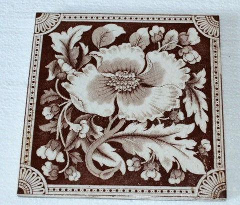 antique ENGLISH aesthetic brown white flower TILE Cover