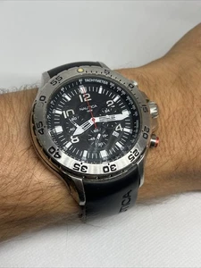 Nautica Men's NST Chrono Black Silicone Strap 49mm Watch New Battery! - Picture 1 of 16