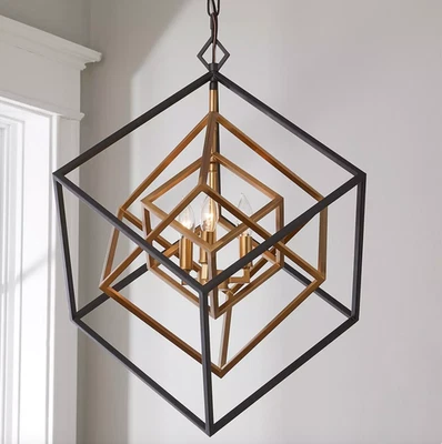 Prismatic Cubed Chandelier - 3 Light, bronze and matte gold - Image 1 of 2