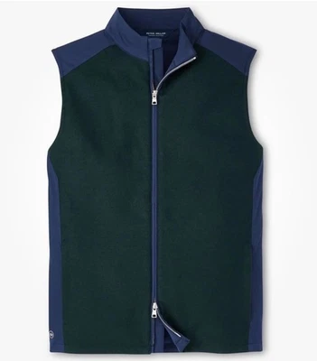 Peter Millar L Large Vest Crown Crafted Cambridge Hybrid Wool Green Navy $295 - Image 1 of 4