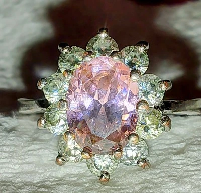 2.35 克拉天然摩根石带 10 钻石光环套装白金表带 — 第 1/4 张图片