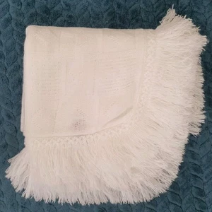 Mantón Mothercare Flecos Cochecito Manta Acrílico Diamante X Cruces Blanco - Imagen 1 de 8