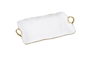 Titanium-Plated Porcelain Golden Handles Large Platter, 17.5 x 9.5 x 1.75in - Picture 1 of 5