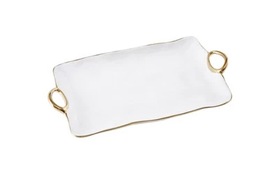 Titanium-Plated Porcelain Golden Handles Large Platter, 17.5 x 9.5 x 1.75in - Image 1 of 4