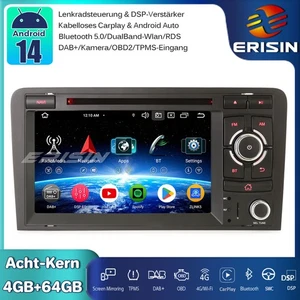 8-Kern Android 14 Autoradio Navi Für AUDI A3 S3 RS3 RNSE-PU DAB+CarPlay Wifi DTV - Foto 1 di 21