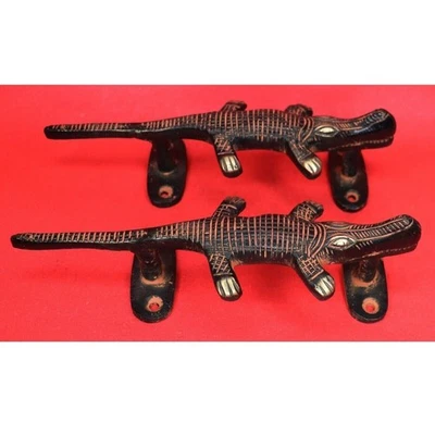 鳄鱼形状古董复古风格手工黄铜门拉手家居装饰 — 第 1/4 张图片