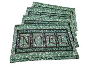 Set of 4 NOEL Tapestry Placemats Christmas Burgudy Green White GUC 19x12 in - Picture 1 of 4