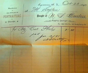 NS Curtiss Billhead Syracuse NY October 23 1890 Photographer - Picture 1 of 1