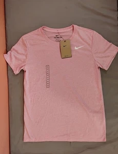 Damen Nike Dri Fit Kurzarm Rundhals T-Shirt Hell Meliert Rosa XS - Bild 1 von 4