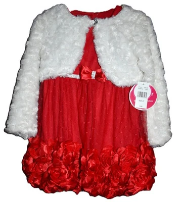 Nuevo con etiquetas Nannette niños pequeños 3T niñas 2 piezas Conjunto Vestido Rojo Navidad Imitación Piel Encogerse de hombros Foto 1 de 4