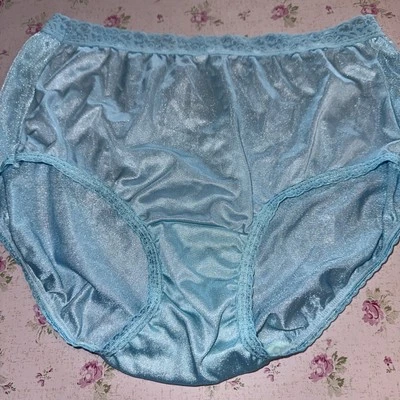 Vtg Panties Sheer Nylon Granny Brief Shiny Hanes 6 Medium Hand Dyed Aqua Blue - Image 1 of 4