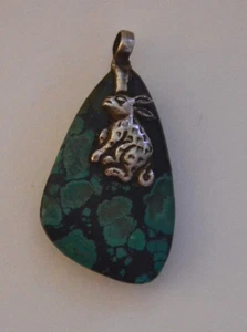 Handmade .925 silver and natural turquoise matrix pendant. - Picture 1 of 3