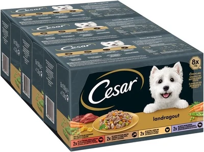 3x8x150g CESAR Hundefutter Nassfutter Schale Multipack Landragout 4 Varietäten  - Bild 1 von 4