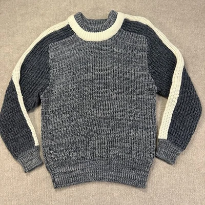 复古 Radius 毛衣男式 S 小号蓝色白色粗针织色块圆领 — 第 1/4 张图片