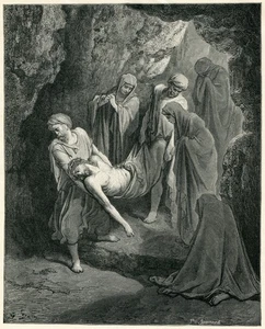 THE BURIAL OF JESUS CHRIST Holy Week Good Friday Gustave Dore 1890 antique print - Picture 1 of 4