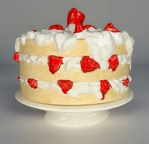 Piatto torta vintage fragola shortcake ceramica piedistallo con coperchio a cupola UNICO - Foto 1 di 20