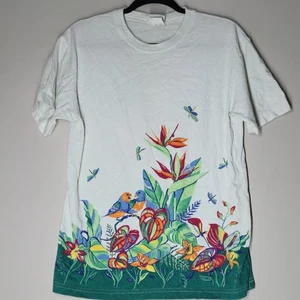 Vintage Bird Garden All Over Print Nature T-Shirt Basic Editions Size Small - Picture 1 of 5