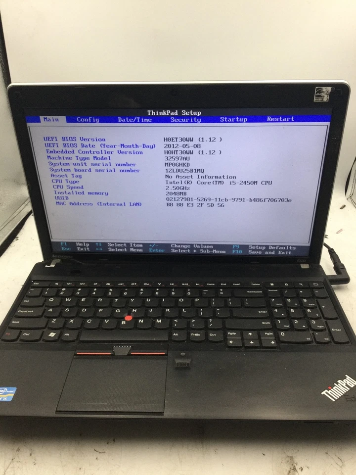 LENOVO THINKPAD E530 - INTEL I5 2450M - 2GB RAM - BOOTS TO BIOS - READ DESC - BB - Image 1 of 4