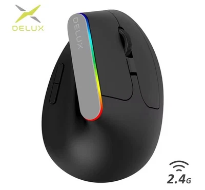 Delux M618C WirelessErgonomic Vertical RGB Mouse 1600DPI Silent 6-Button - Image 1 of 4