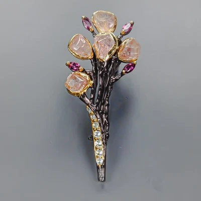 Broche de turmalina natural hecho a mano de plata de ley 925/NB29913 Foto 1 de 4