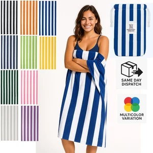 Large Stripe Beach Towel 100% Microfibre Sand Free Travel Sports Quick Dry Towel - Picture 1 of 11