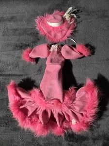 Barbie Size Hand Made Vintage Pink Dress With Hat Fancy Outfit - Picture 1 of 5