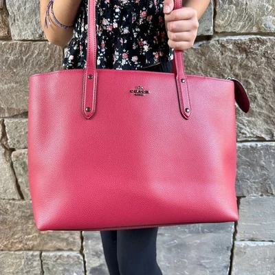 Coach Avenue Carryall Pebble Leather Tote Bag Dusty Pink Chic Zip Pockets 69424 - Image 1 of 4