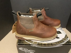 NEW! MENS GEORGIA BOOT AMP LT WEDGE WATERPROOF CHELSEA WORK BOOTS. SIZE 7 WIDE. - Picture 1 of 14